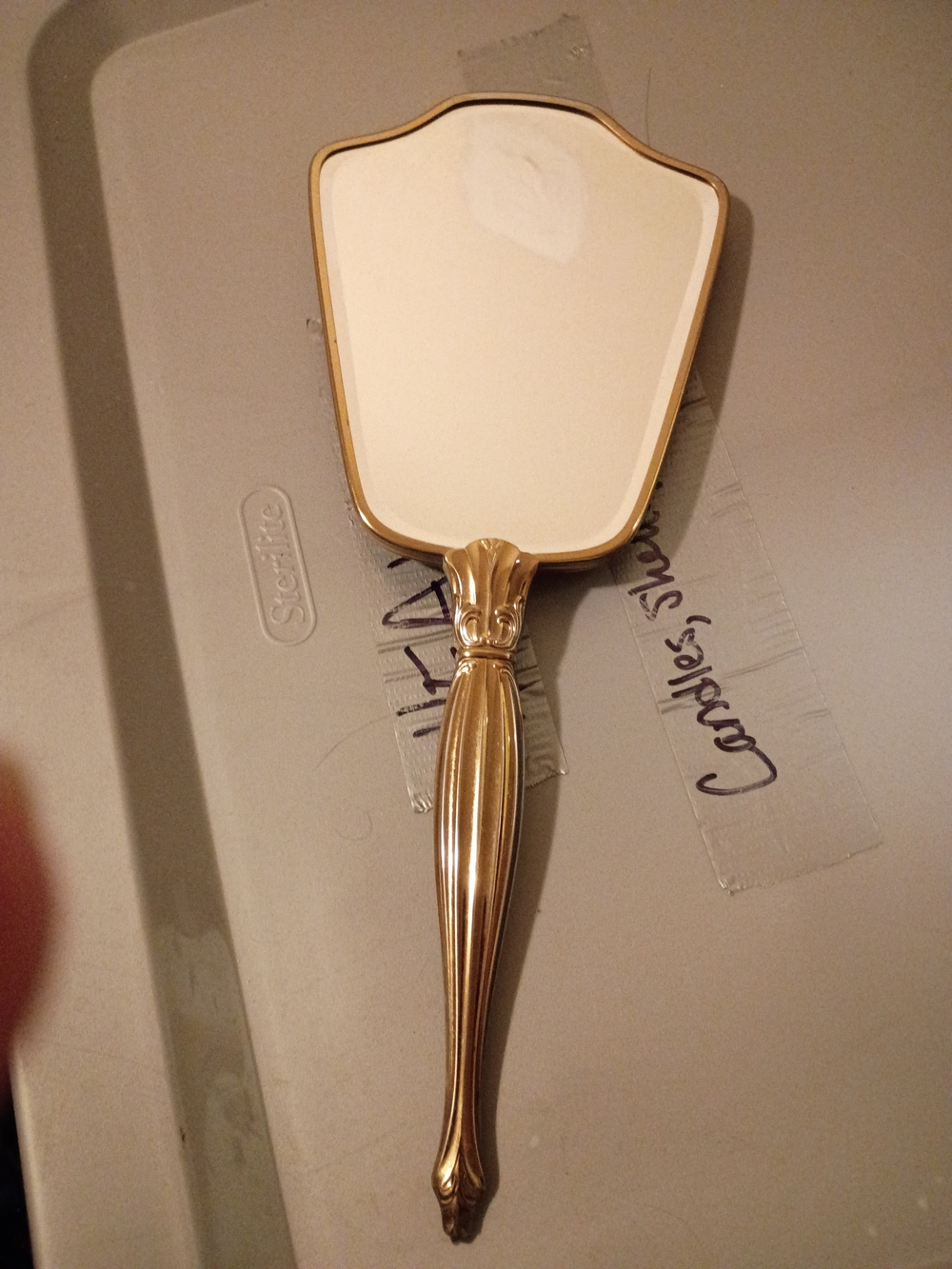 Gold Tone Handheld VINTAGE Vanity Mirror